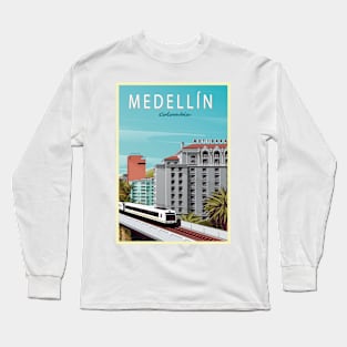 Medellin, Colombia - Vintage Travel Poster Long Sleeve T-Shirt